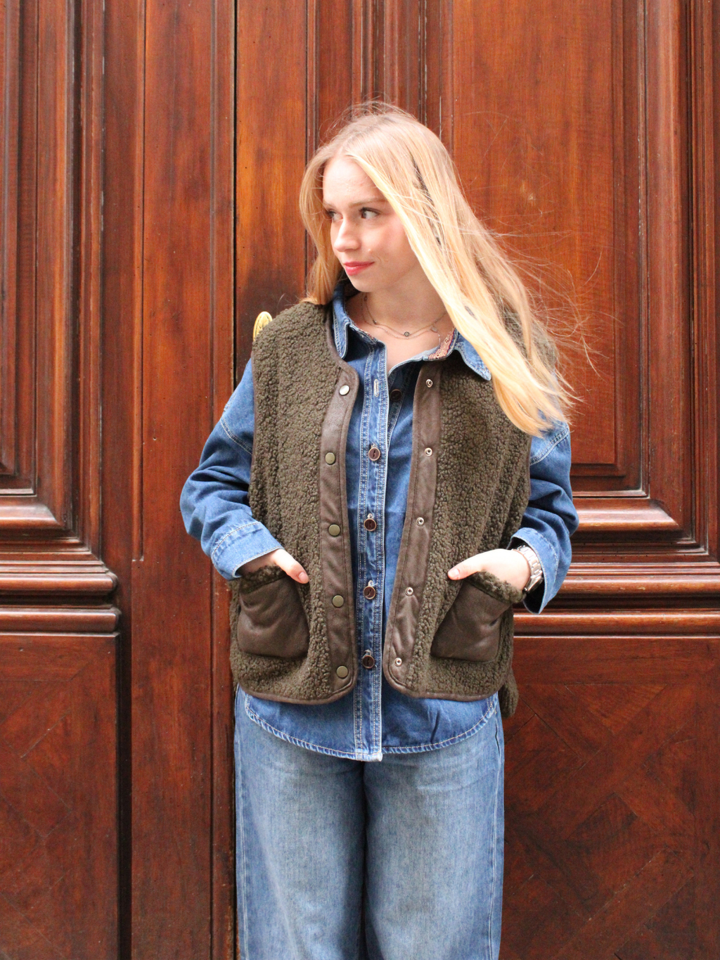 Gilet réversible Eva sans manches – Kaki