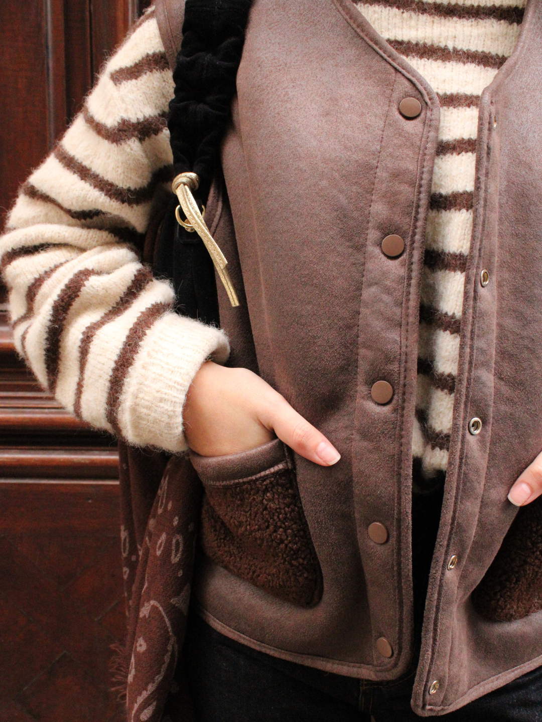 Gilet réversible Eva sans manches – Marron