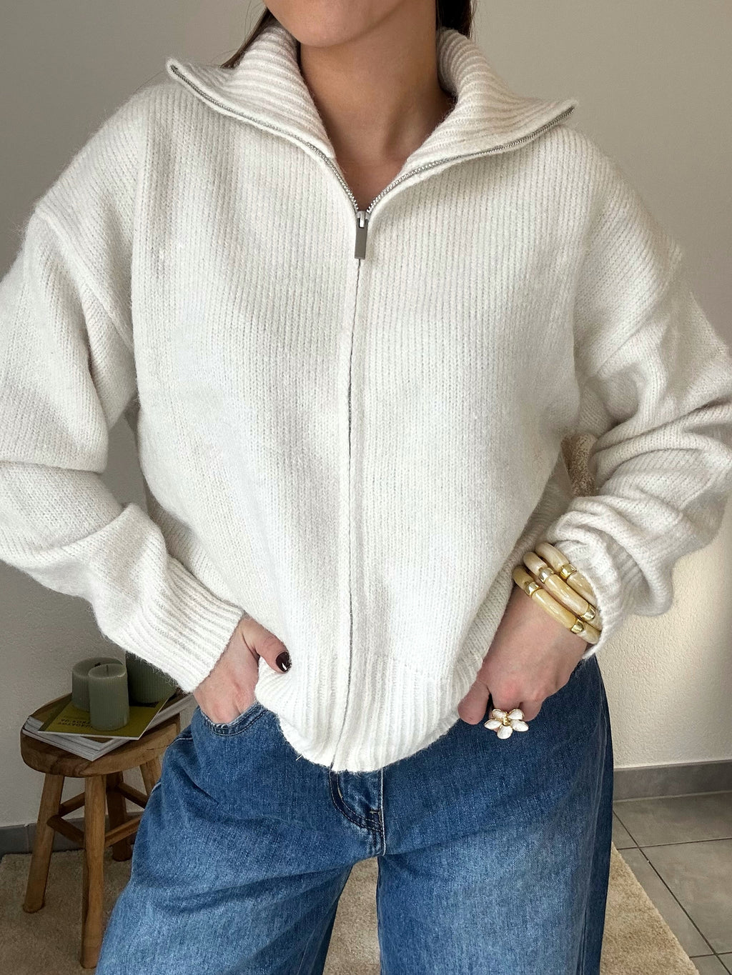 Gilet zippé Inès – Beige