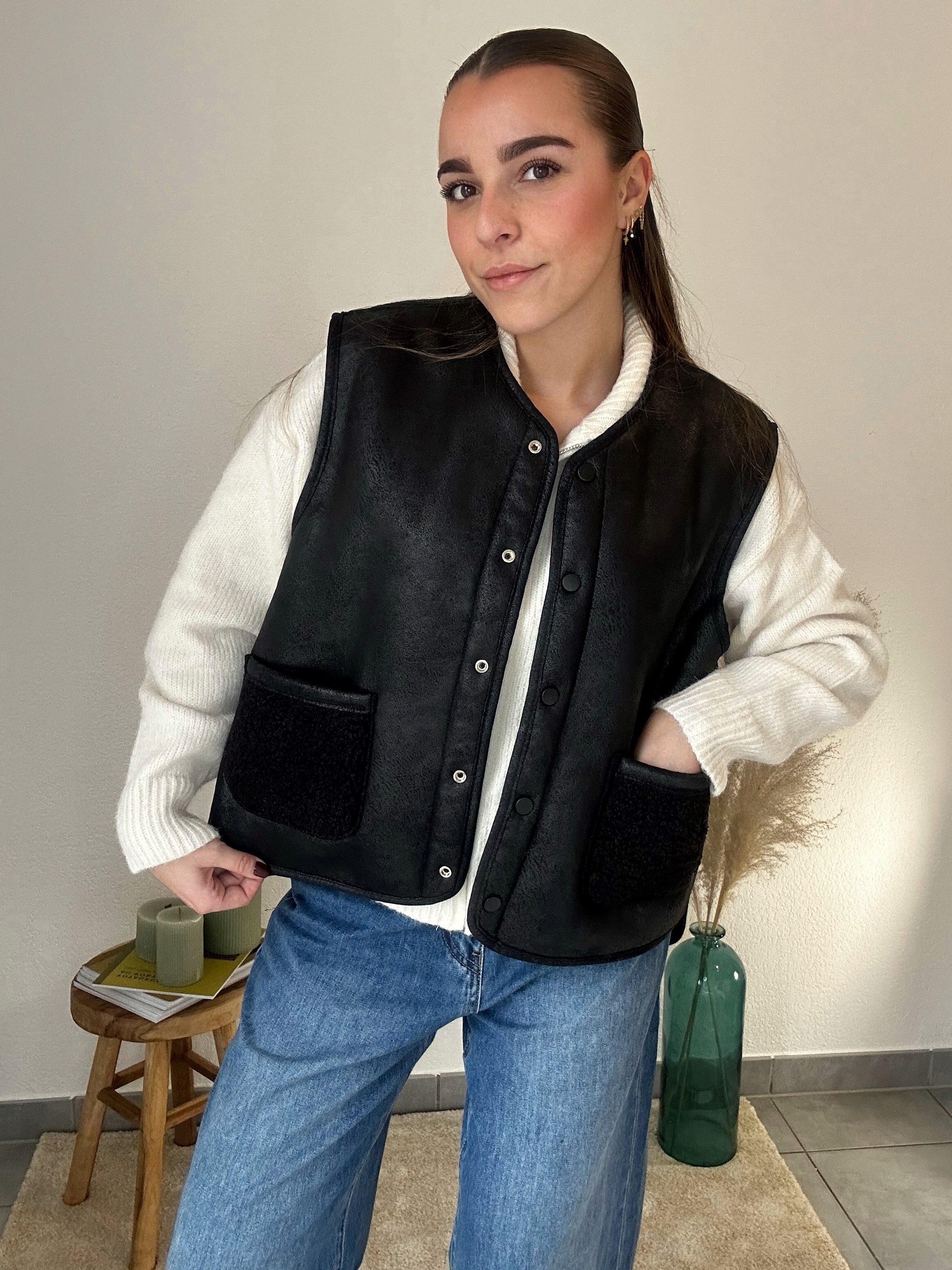 Gilet réversible Eva sans manches – Noir