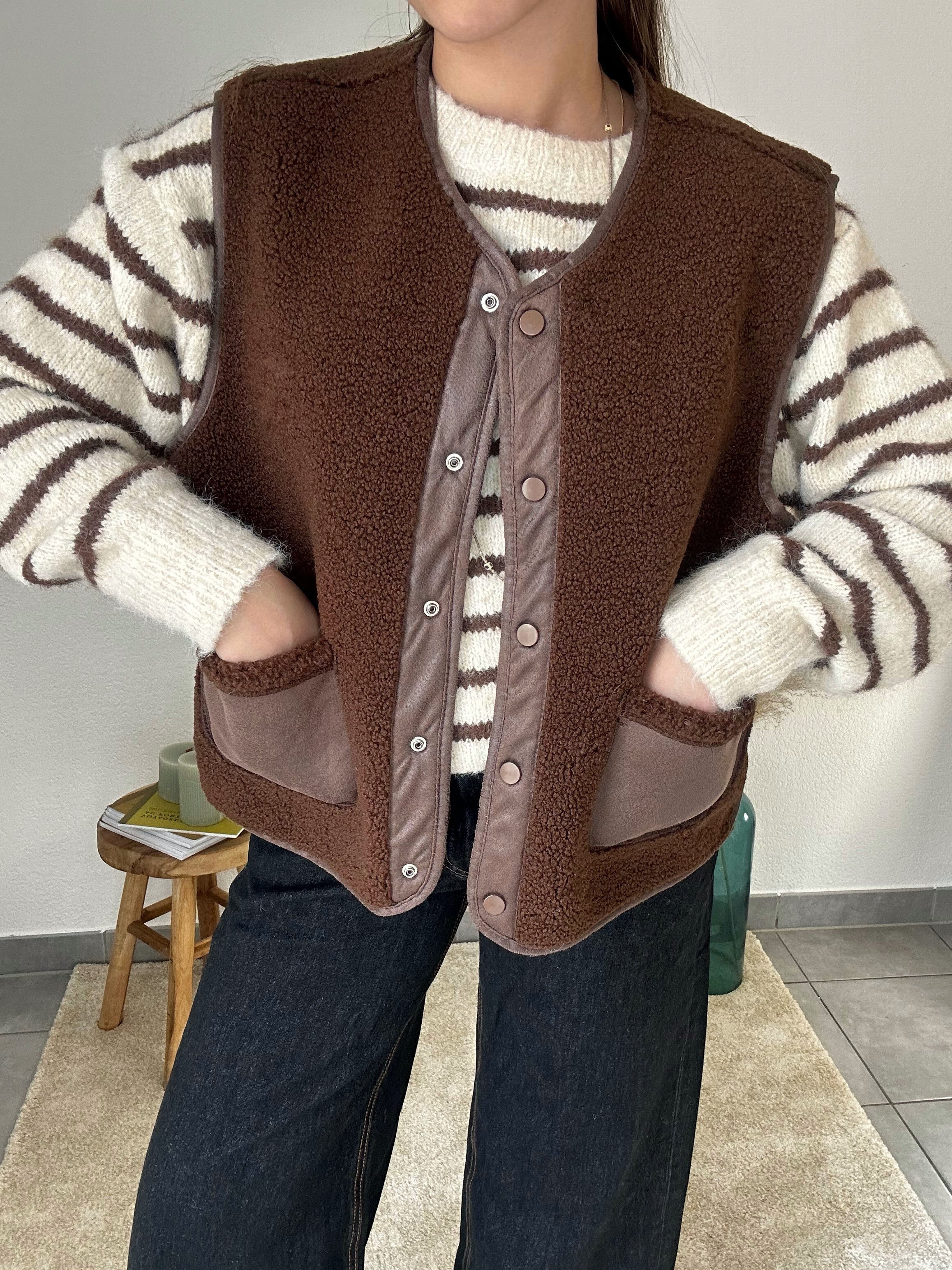 Gilet réversible Eva sans manches – Marron