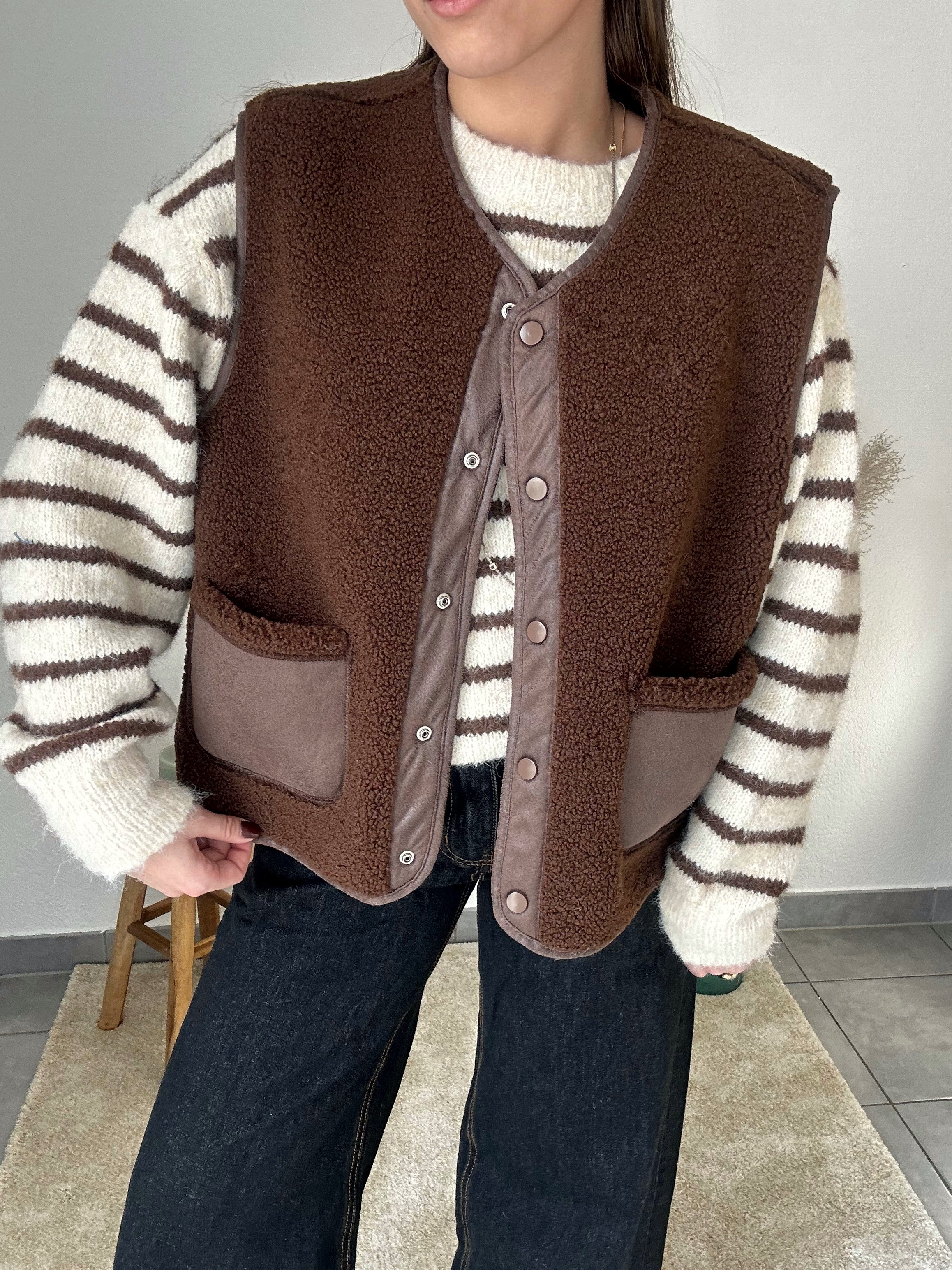 Gilet réversible Eva sans manches – Marron