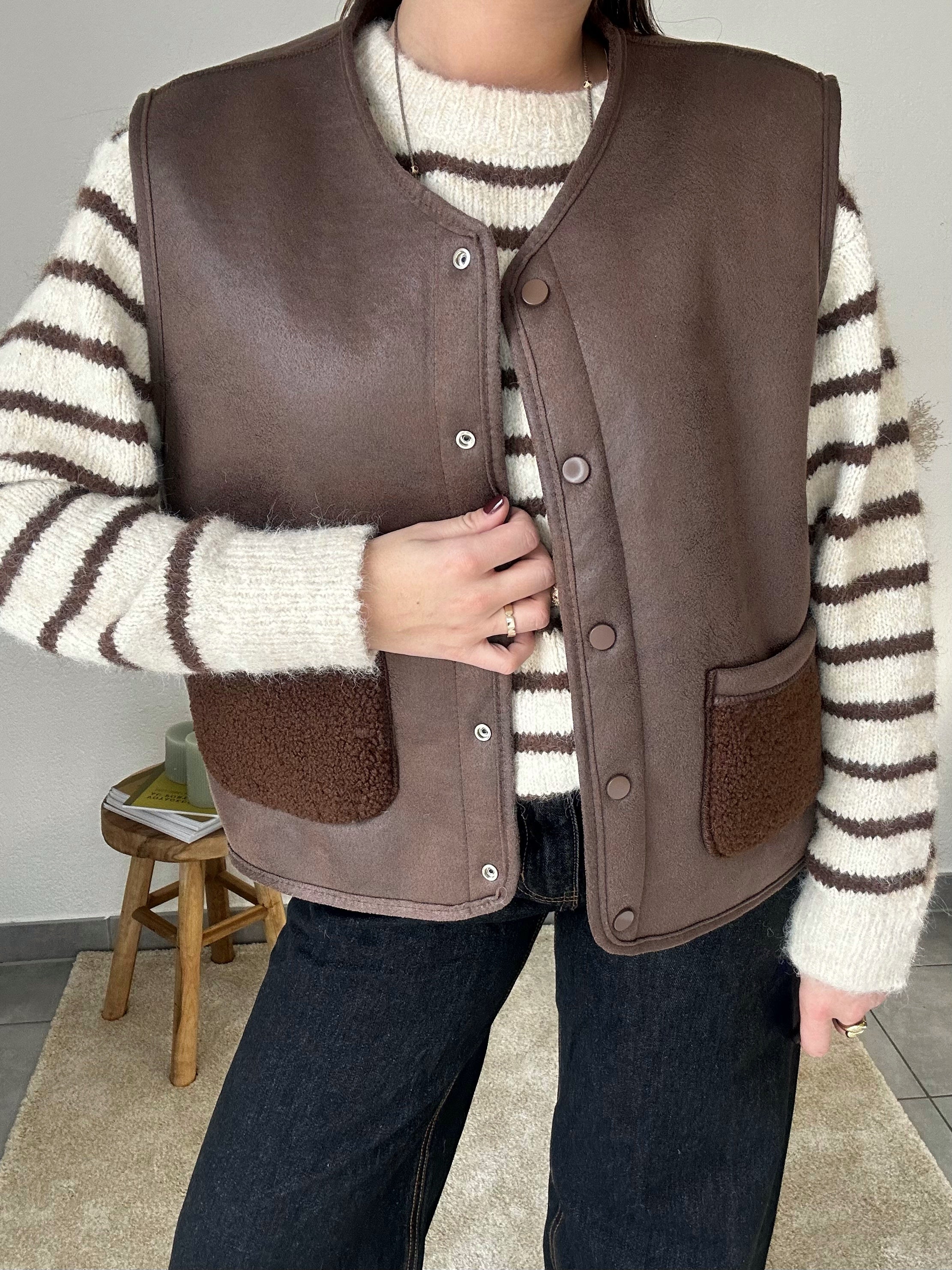 Gilet réversible Eva sans manches – Marron