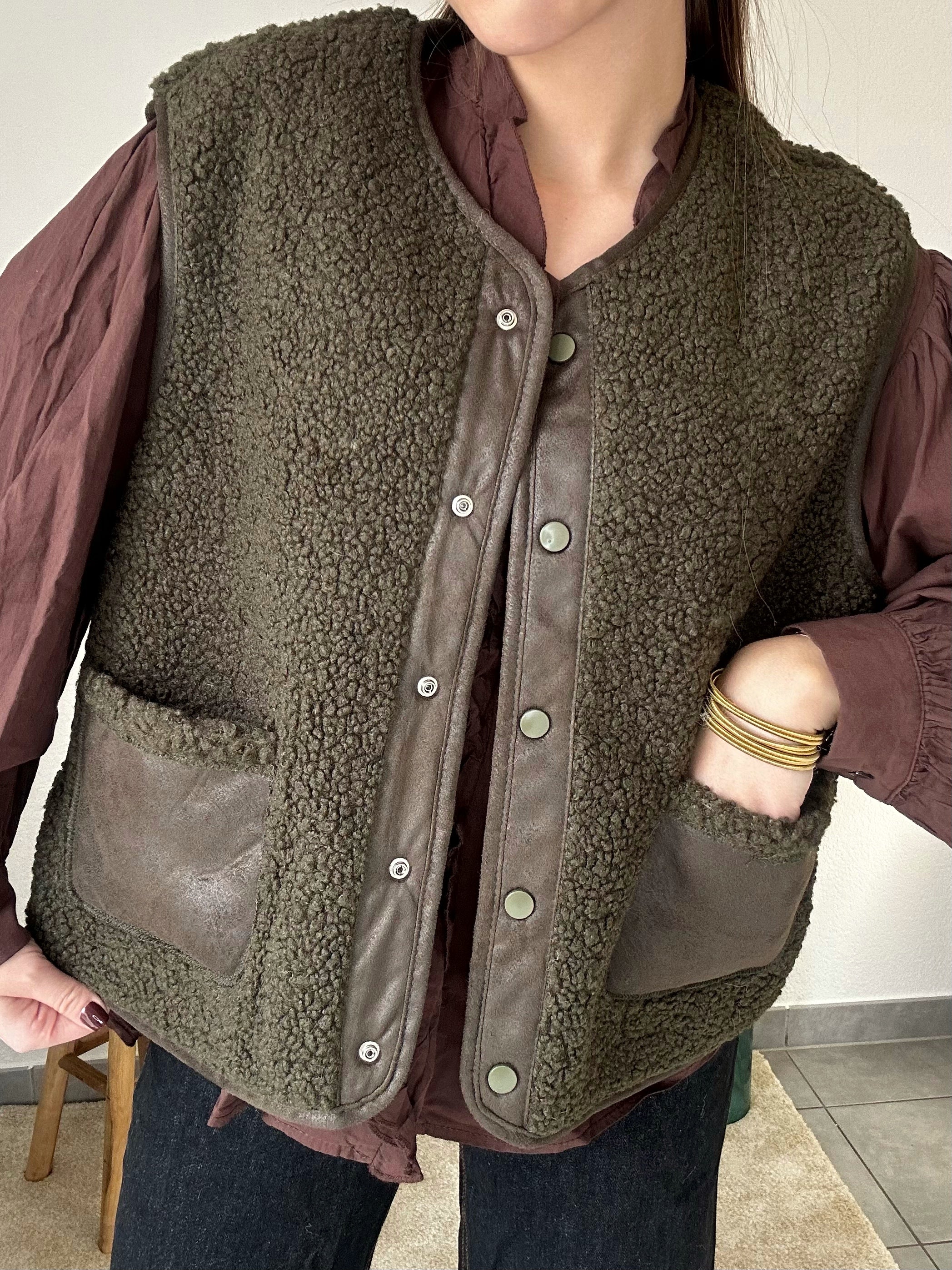 Gilet réversible Eva sans manches – Kaki