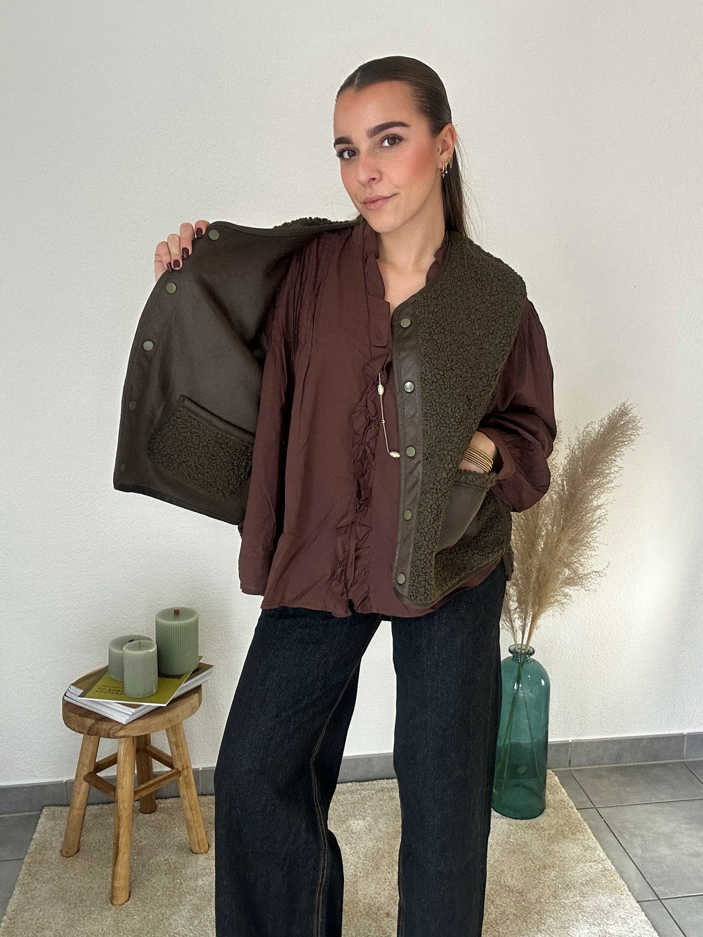 Gilet réversible Eva sans manches – Kaki