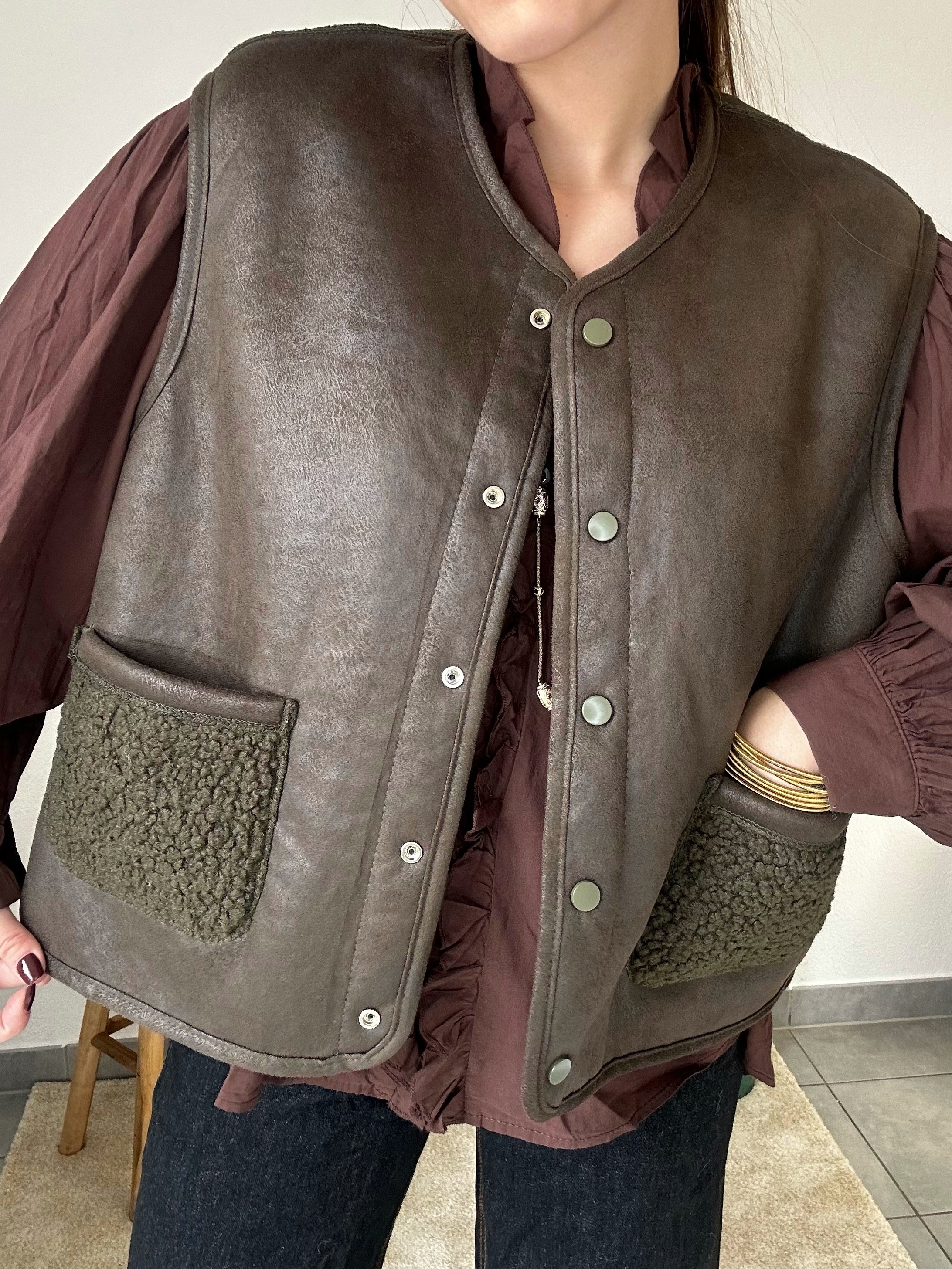 Gilet réversible Eva sans manches – Kaki